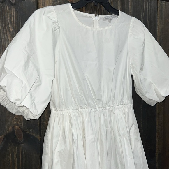 NWT Madewell Bubble Sleeve Poplin Mini Dress 4 White Pockets Sundress Boho Class - Picture 2 of 7